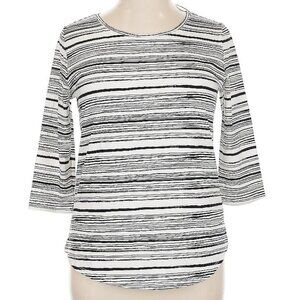 NWT Ann Taylor XL Off White Black Stripe Cotton Spandex Top Tee 3/4 Sleeve NEW